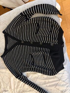 LF Black and White Striped Button-Front Cardigan
